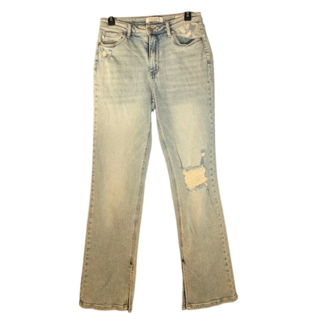 Judy Blue Adrian Straight Jean 90s Y2K Edgy Distressed Slit Hem Light Blue 11/30